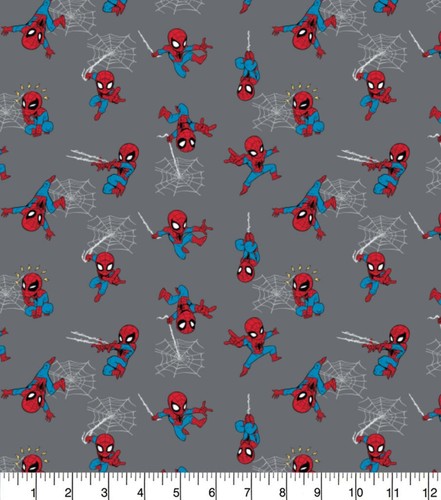Spiderman grey cotton fabric - grey,