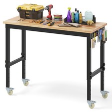 COSTWAY Adjustable Workbench Rolling Computer Desk w/ Wheels-Natural