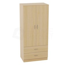 Modern Wooden Wardrobe 2 Door 2 Drawers Storage Hanging Rail Bedroom Furniture