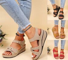 Ladies Womens Mid Wedge Heel Slip On Summer Walking Sandals Mules Shoes Size New