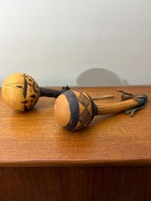 Vintage African hand decorated tribal gourd rattles/percussion instruments