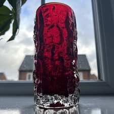 Whitefriars Rare Dark Ruby Red Bark Glass Vase Geoffrey Baxter