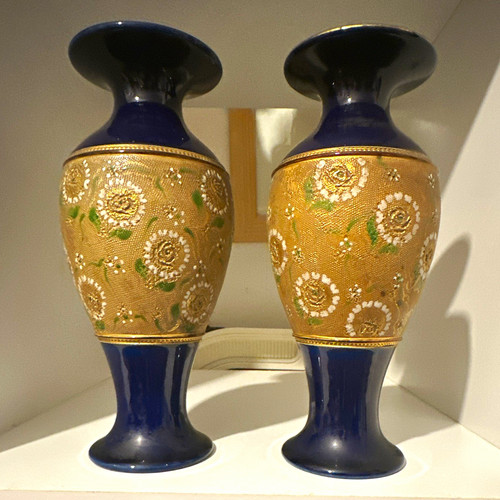 Doulton lambeth pair art - doulton,