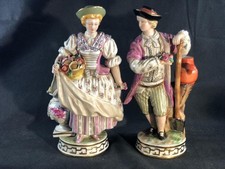 FINE PAIR OF ANTIQUE DRESDEN VOLKSTEDT PORCELAIN HAND PAINTED FIGURINES