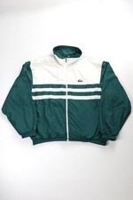 Vintage Lacoste Mens XL Green and White Full Zip Tennis Track Jacket Windbreaker