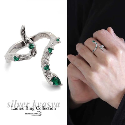 Silver 925 snake ring - 925, green