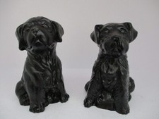 Vintage Set Of 2 Black Dog Figurine Labrador / Terrier ?