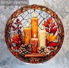 Christmas Candle Suncatcher - Stained Glass Effect Hanging Window Decor Gift (A2