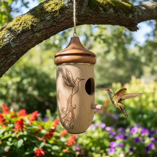 1pc wooden hummingbird houses - 1pc,