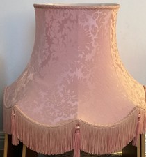 Vintage Large standard Lampshade Pink Silk Brocade Jacquard Braid Fringe Tassels