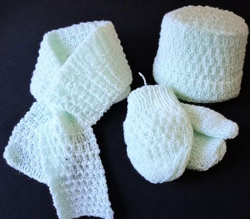 Hand knitted baby hat mitts - knitted, baby's