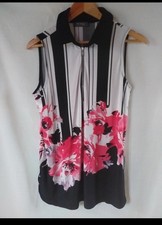 QVC Mr Max zip front collared blouse Black white M