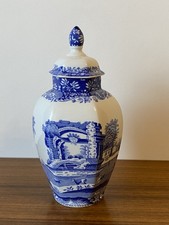 Spode Blue Italian 6” Lidded Ginger Jar Vase Made In England Blue White China
