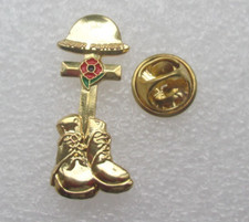Lapel Pin Badge Soldiers Boots Helmet  Cross  Popp y  Design