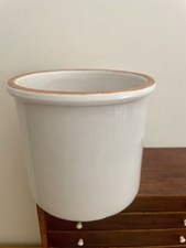 Vintage White Glazed Terracotta Cylindrical Plant 8" Floor Pot