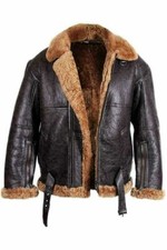 MENS B3 BOMBER AVIATOR SHEEPSKIN LEATHER WINTER PILOT FLYING JACKET COAT
