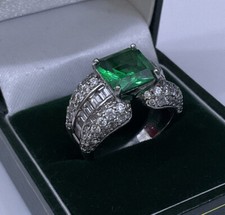 Vtg QVC Tova Sterling Silver 925 Green Baguette CZ Diamonique Cluster Ring N