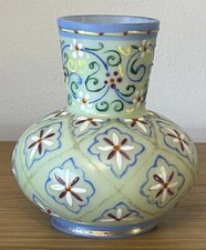 ANTIQUE THOMAS WEBB HAND PAINTED OPAQUE GLASS VASE MORROCAN TAPISTRY PATTERN