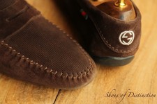 Gucci GG Brown Suede Stripe Shoes Penny Loafers Mens UK 8.5 US 9.5 EU 42.5 E