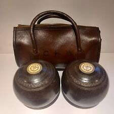 Antique Presentation Lawn Bowling Balls In Their Leather Holder