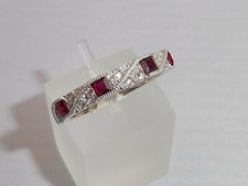 Ladies Art Deco Halo Style 925 Sterling Silver Sapphire & Ruby Eternity Ring