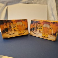 Boxed 4 Vintage Ravenhead Siesta Glass Tankard -Beer Mug 1970's Bark Effect 13oz