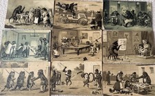 Tucks Louise Wain Postcards x 9 monkeys and cats sepia