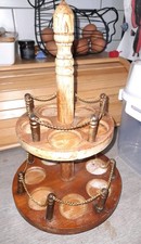 WOODEN 2 TIER ROTATING LAZY SUSAN WITH CHAINS FOR SPICES