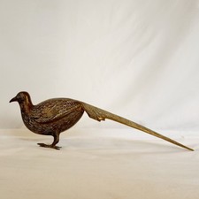 Vintage Mid Century Modern Brass Pheasant Bird Figurine Long Tail 15" Game Bird