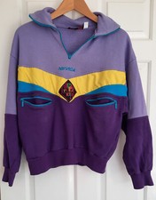 NEVICA Ski Fleece 90s SMALL 100% Cotton Unisex Colour Block Purple Retro Vintage