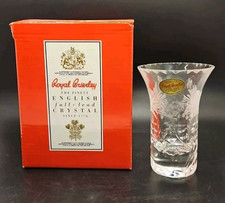 Royal Brierley 4" 10cm crystal Cut Glass & Etched honeysuckle Vase