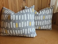 2 x 16 by 13 Grey/Yellow/ White Cushion Covers  New Handmade