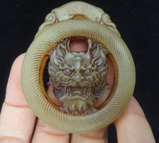 Very Rare Old Chinese Hand Carving Dragon Head Natural Jade Pendant