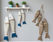 2 Piece Rustic Wooden Fish Wall Hanging Set for Coastal For Home Decor