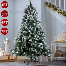 4/5/6/7ft Snow Frosted Artificial Pine Cones Christmas Tree with Metal Stand UK