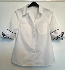 Anne Fontaine Blouse Size 14  EU 42 White Cotton Bow Sleeve VGC