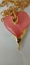 Alexis Bittar Pink Necklace with Big Heart Gold Tone Chain
