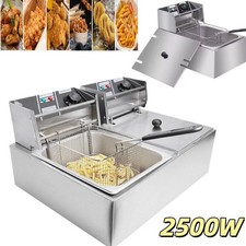 Single/Dual Tank Commercial Electric Deep Fryer Fat Chip Stainless Steel 2500W