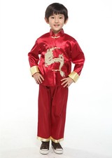 Chinese Japanese Oriental Childrens Boys Red Dragon Top Trousers Pyjamas Chboy2