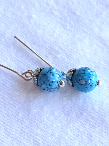 Earrings tiny blue speckle - earrings,