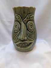 Vintage Unique Pottery Celery Vase Retro Novelty Jug Pot with Dual Face 1950s