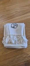 Vintage ivory silk men's scarf  embroidered 'B' Monogram hand finished fringe