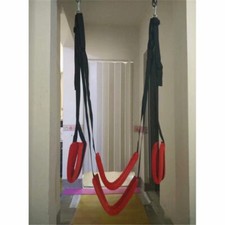 Red Sex Swing Sling Adult Position Enhancer with Seat Couples Hanging on Ceiling