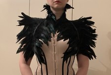 Black Feather Jacket Victorian Collar Shrug Cape Capelet Steampunk Harness Large