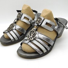 Pavers Metallic Pewter Leather Wedge Sandals Size UK 2 Made in Italy Summer Buck