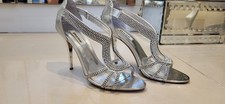 Dune Diamante Silver Leather Sandals Preowned Size 6