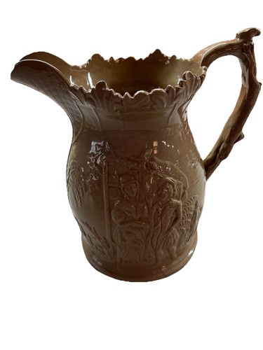 Brown pottery jug - brown,