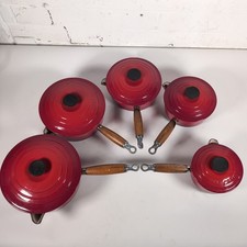 Le Creuset Red Saucepan Set 5 Pans & Lids Cast Iron 14/16/18/20/22 See Condition