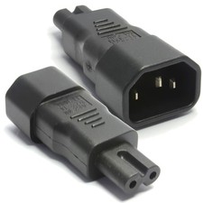 IEC Socket C14 to Figure of Eight/Fig 8 C7 Plug Adapter Black Mains IEC to TV
