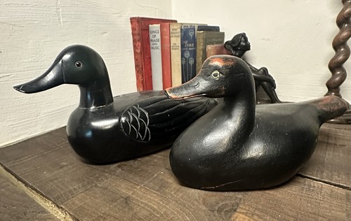 Pair vintage hand carved wood - carved,